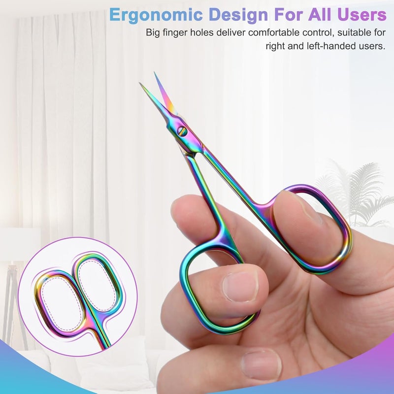 CGBE Cuticle Scissors Extra Fine Curved Blade, Super Slim Manicure Scissors for Cuticles Professional Small Scissors with Precise Pointed Tip Grooming Blades, Eyebrow, Eyelash, and Dry Skin - Colorful - Image 4
